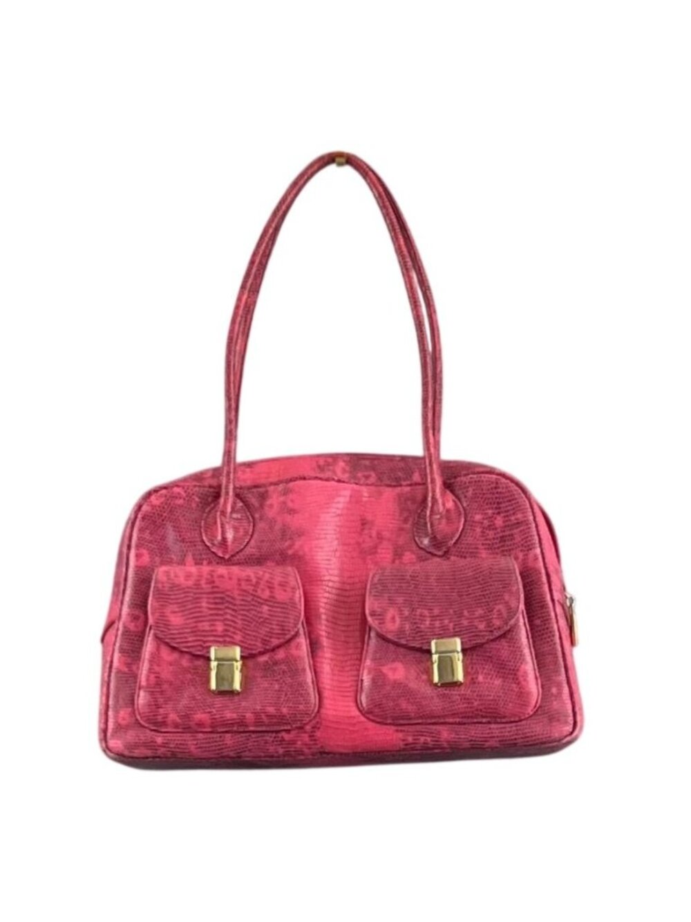 Pink Snakeskin Satchel Bag Medium Faux Leather Top Handle Purse Pockets